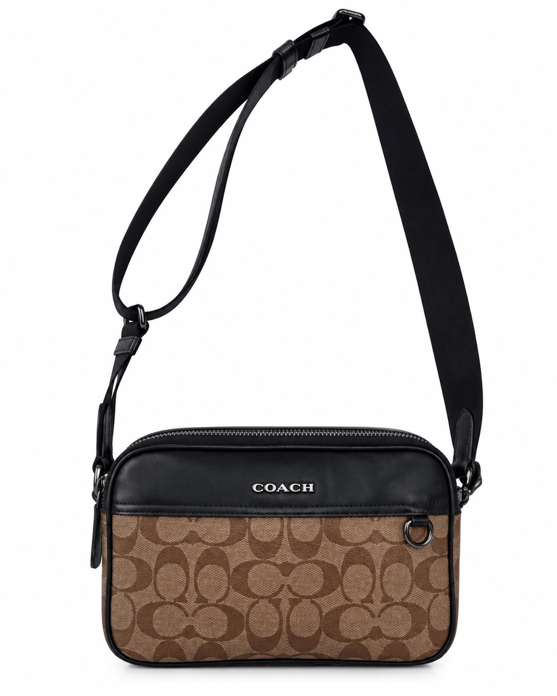 BANDOLERA COACH MOD1 CUADRADA CAFÉ MONOGRAMA