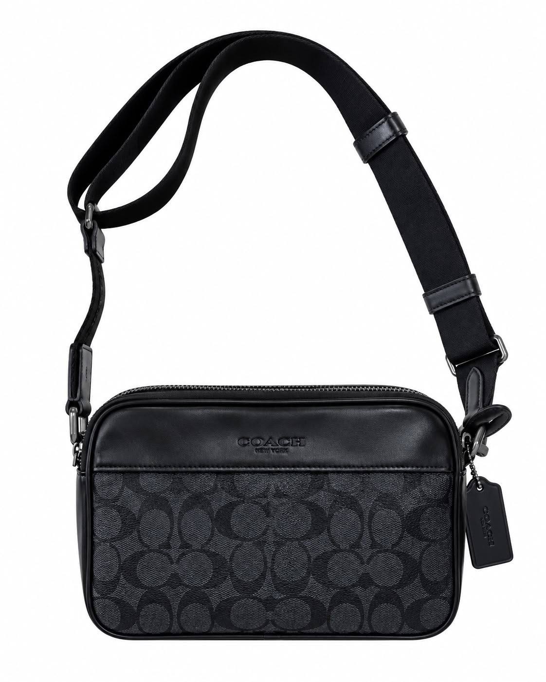 BANDOLERA COACH MOD1 CUADRADA CON TARJETERO NEGRO RELIEVE