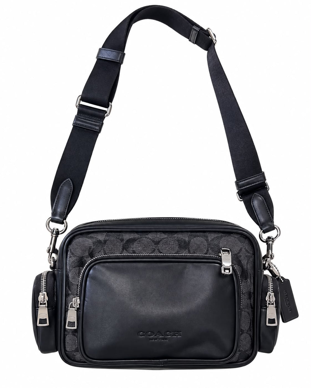 BANDOLERA COACH MOD10 DOBLE BOLSA NEGRO RELIEVE