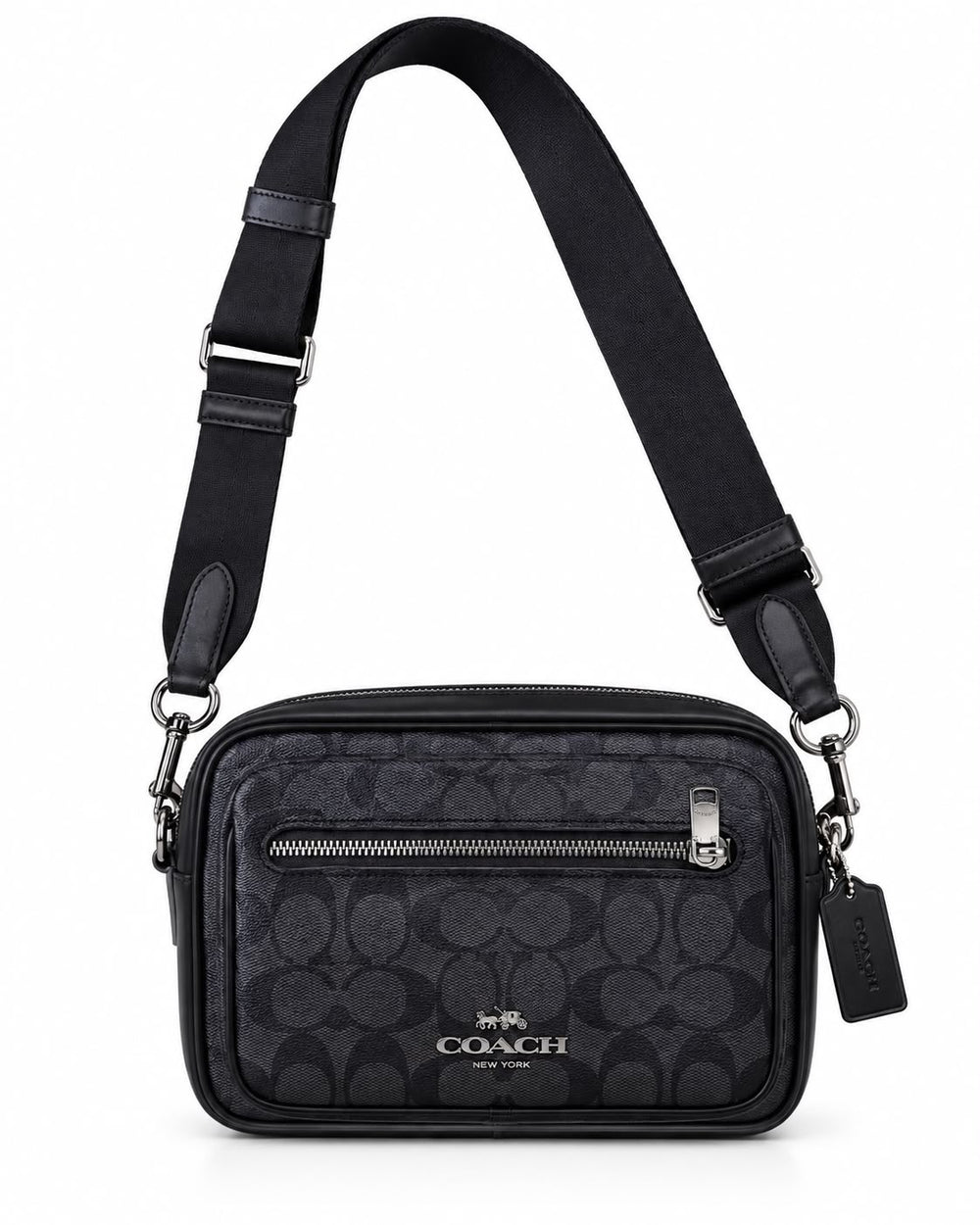 BANDOLERA COACH MOD11 DOBLE BOLSA NEGRO RELIEVE