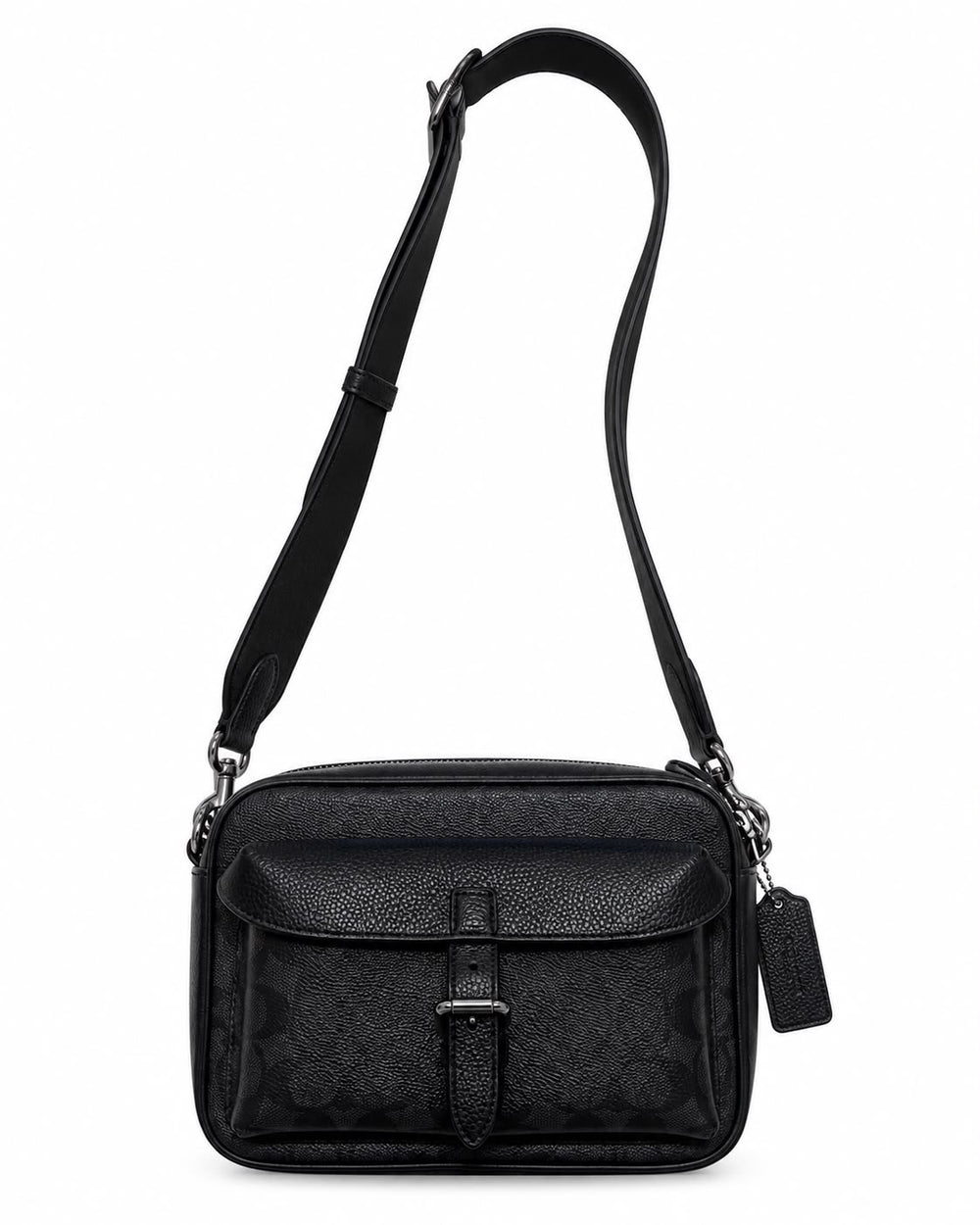 BANDOLERA COACH MOD12 DOBLE BOLSA NEGRO RELIEVE
