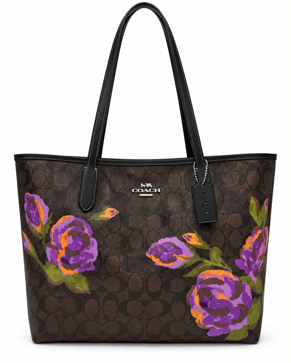 BOLSA COACH TOTE CAFÉ OSCURO FLORES MONOGRAMA GRANDE