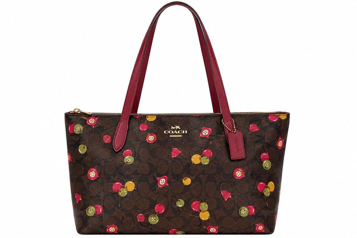 BOLSA COACH TOTE MEDIANA C/CIERRE CAFÉ ESFERAS MONOGRAMA GRANDE