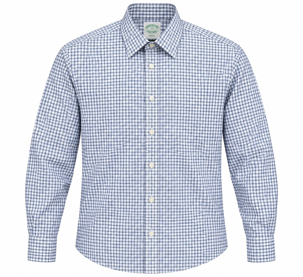 CAMISA BROOKS BROTHERS 42112 BOLSILLO SLIM BLANCA CUADROS AZULES M