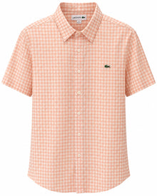 CAMISA LACOSTE CH5688 REGULAR FIT MANGA CORTA CUADROS NARANJA