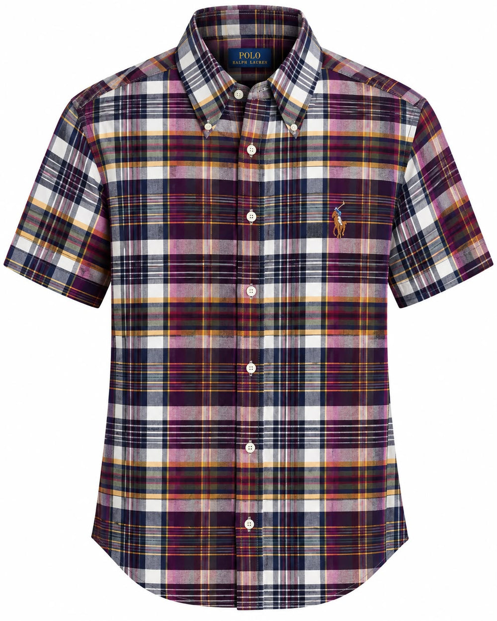 CAMISA POLO RALPH LAUREN 710802 SLIM FIT MANGA CORTA CUADROS ROJIZOS CON AZULES Y AMARILLO S