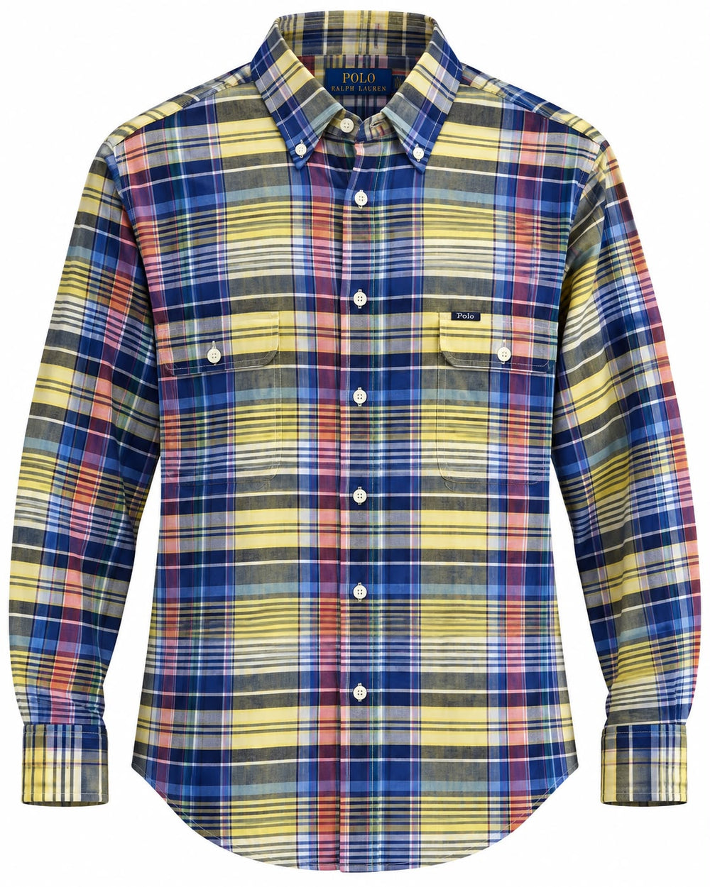 CAMISA POLO RALPH LAUREN 710823 CLASSIC FIT CUADROS AMARILLO, FRANJAS NARANJAS CON AZUL XXL