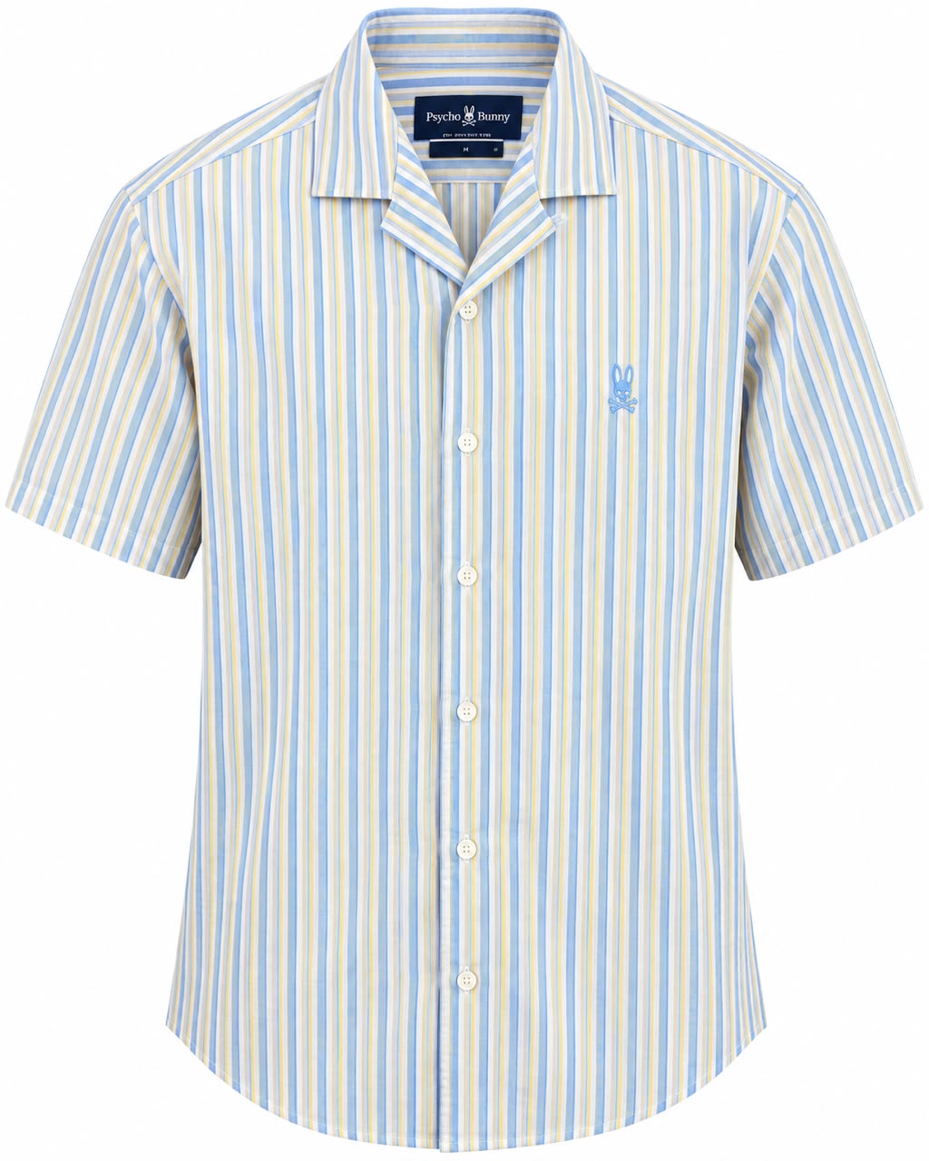 CAMISA PSYCHO BUNNY PAROS MANGA CORTA RAYAS AZULES CON CAFE M