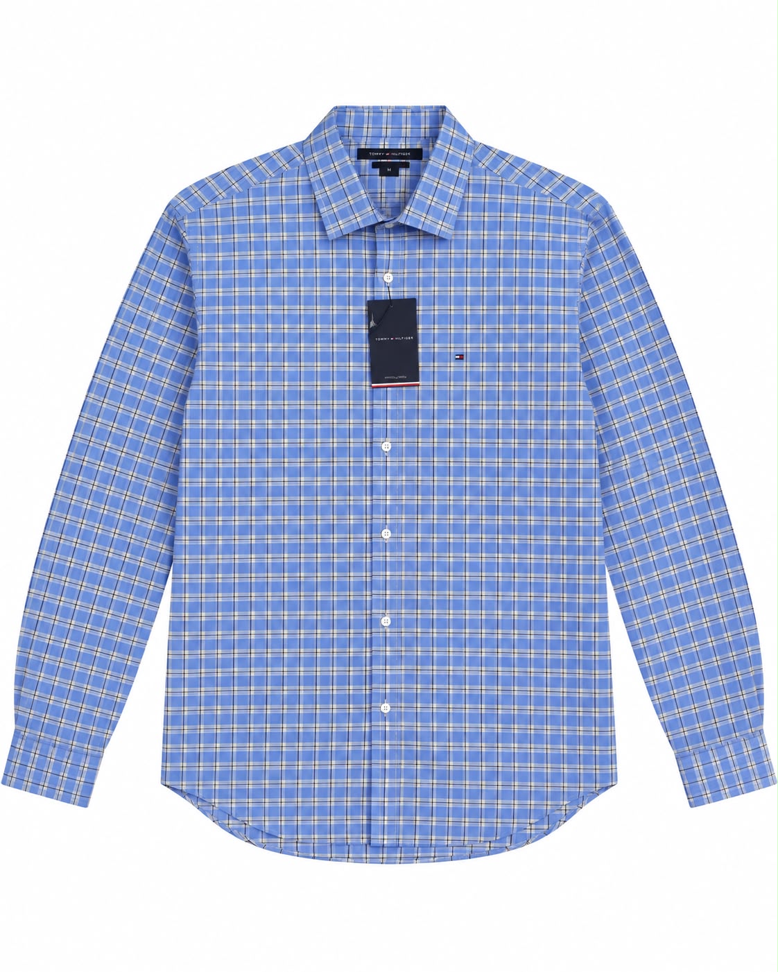 CAMISA TOMMY HILFIGER RN36543 SLIM FIT STRETCH AZUL RAYAS AZULES/AMARILLO L