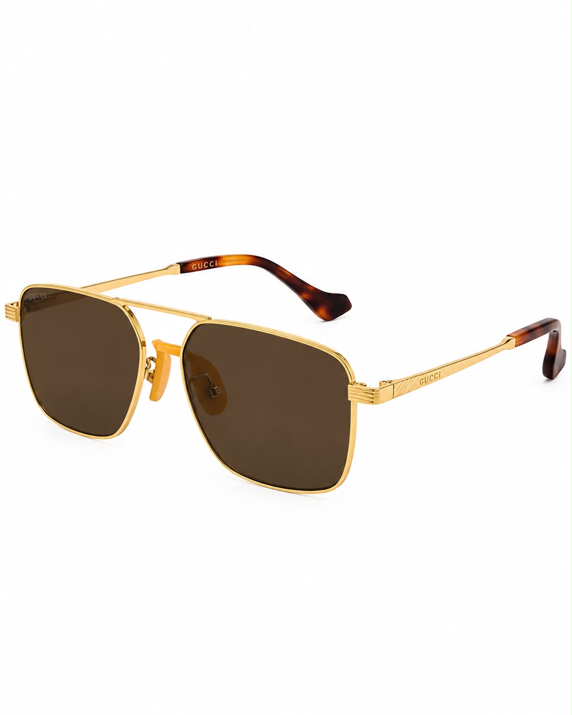 LENTES GUCCI GG0743S AVIATOR SQUARE METAL CAFE DORADO