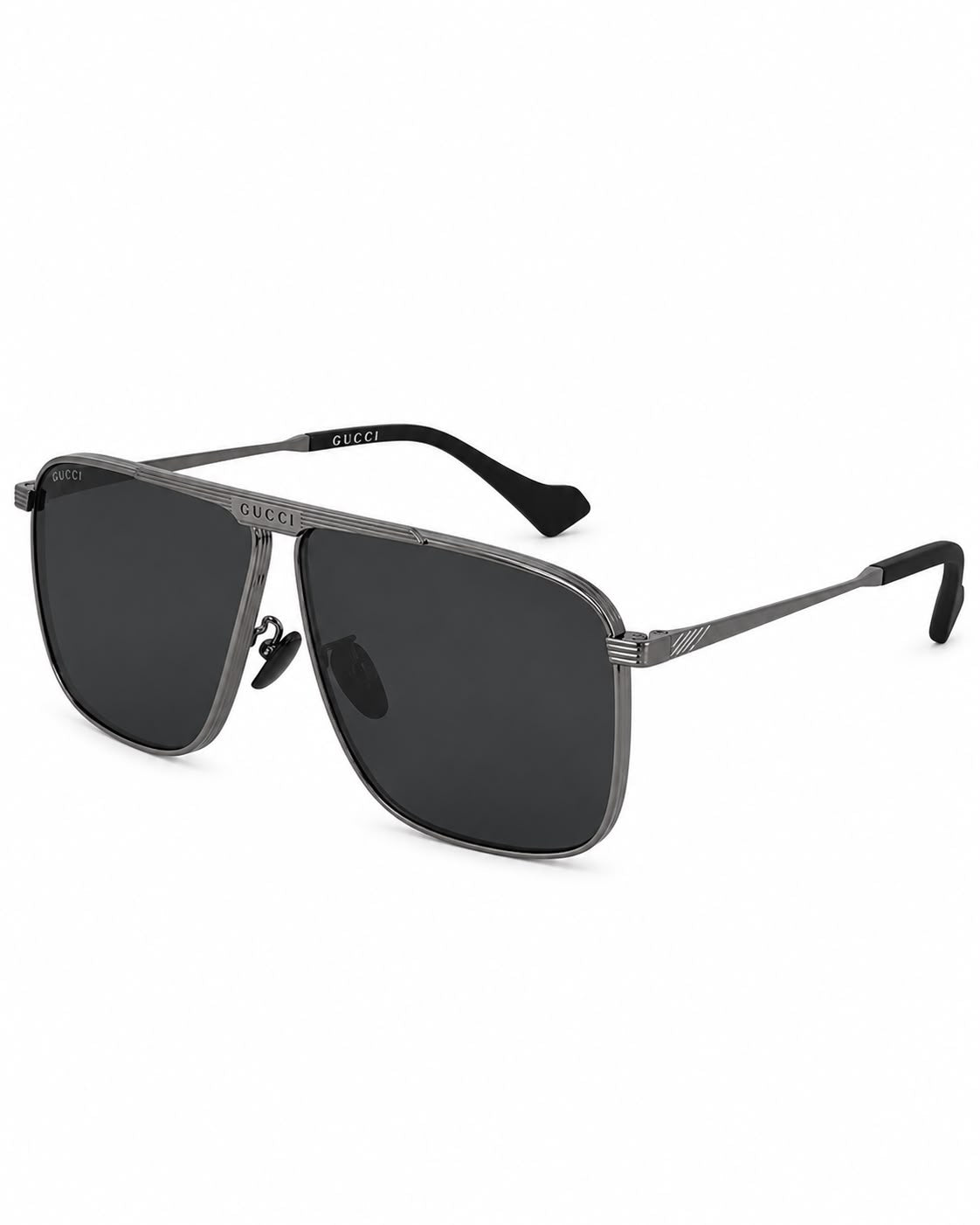 LENTES GUCCI Gg0840s 001 SQUARE AVIATOR PLATEADO NEGRO ORIGINAL