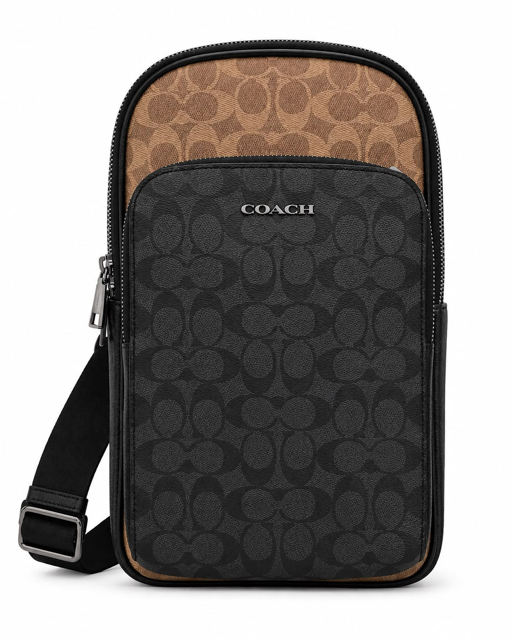 PECHERA SLING PACK COACH MOD2 NEGRA Y CAFE MONOGRAMA