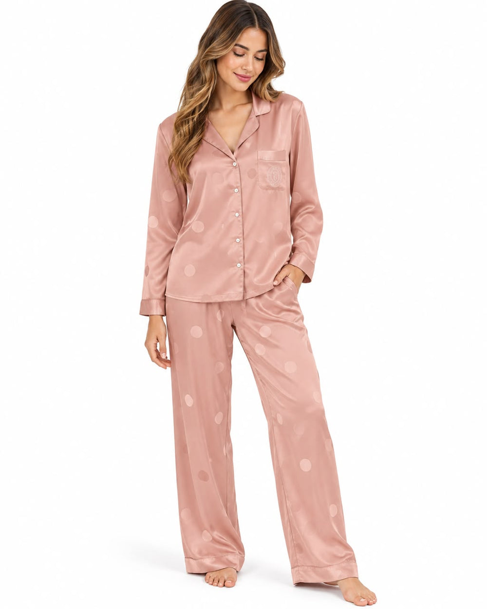 PIJAMA VICTORIA SECRET SR 11265406 CC66H6 2 PIEZAS SATIN ROSADO C/PUNTOS