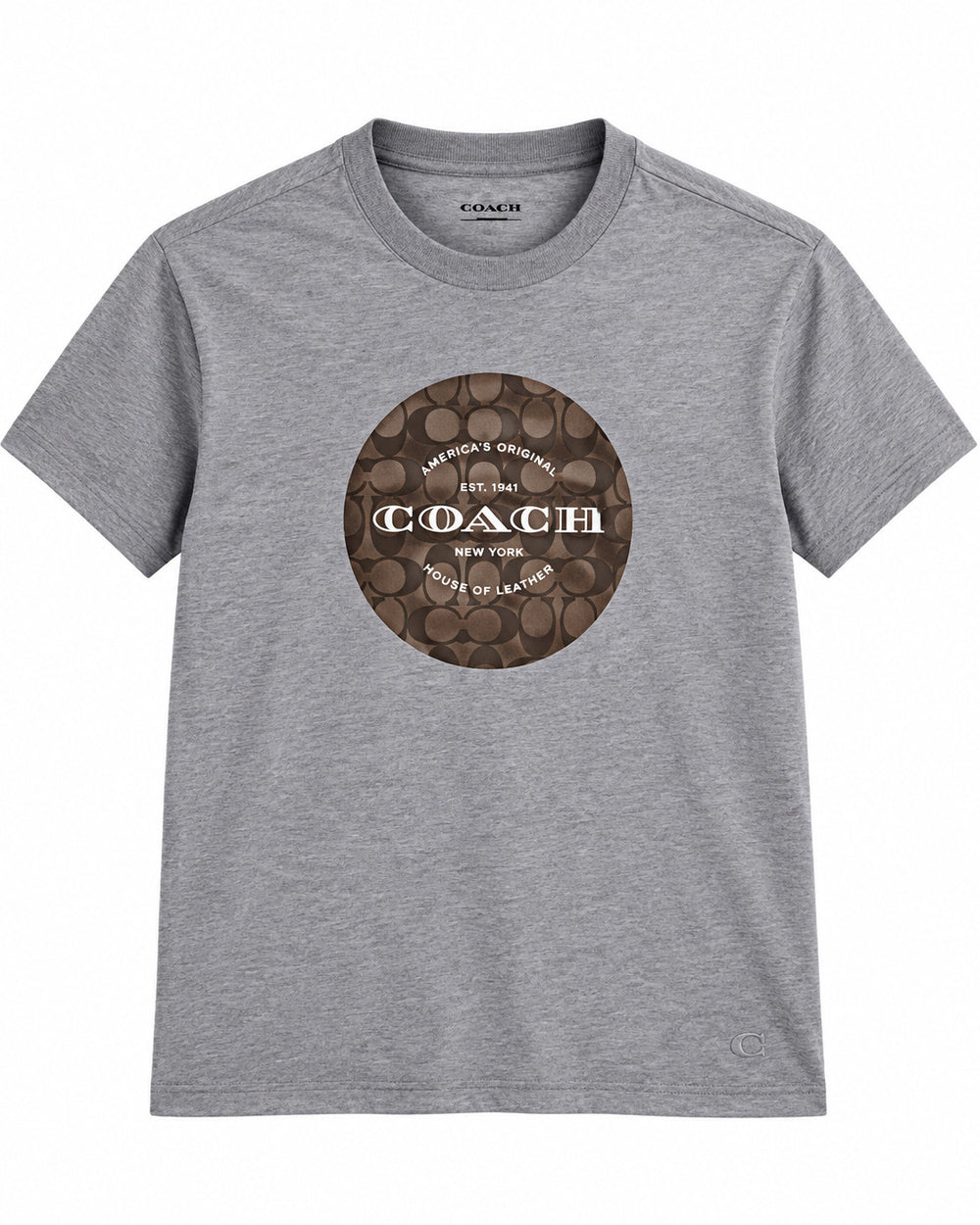 PLAYERA CABALLERO COACH CUELLO REDONDO GRIS LOGO COACH CAFÉ CIRCULAR