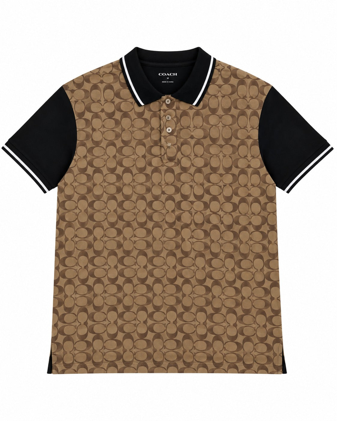 PLAYERA CABALLERO COACH CUELLO POLO CAFÉ MONOGRAMA MANGA NEGRA M