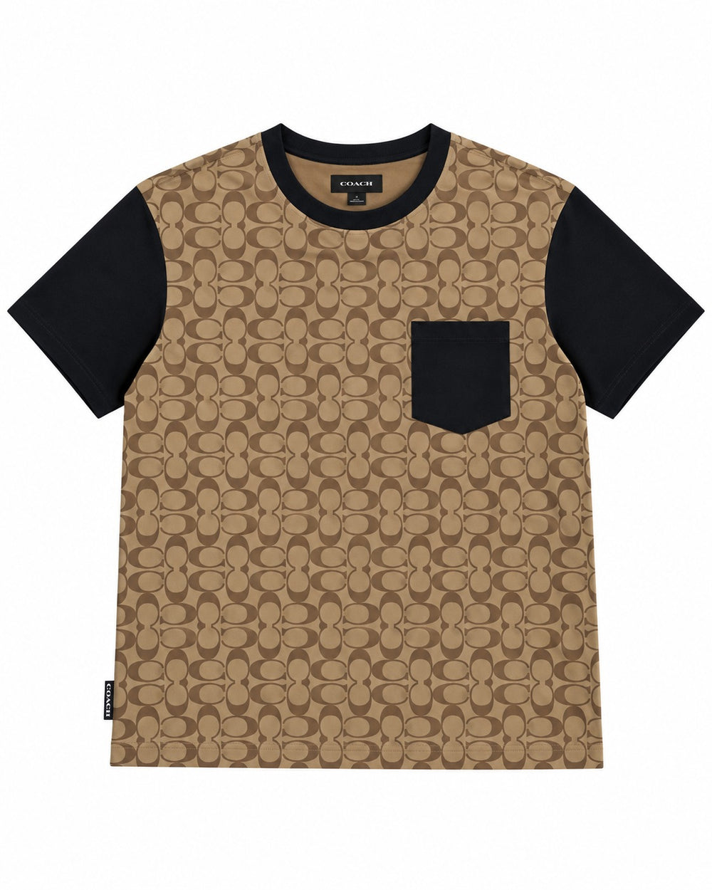 PLAYERA CABALLERO COACH CUELLO REDONDO CAFÉ MONOGRAMA MANGA NEGRA M