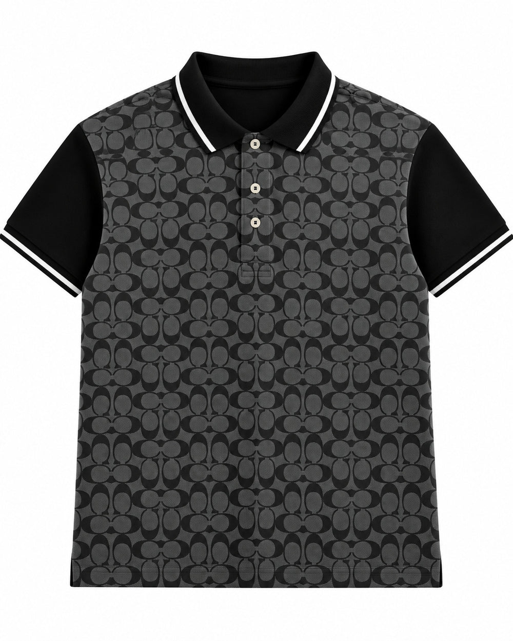 PLAYERA CABALLERO COACH CUELLO POLO NEGRA MONOGRAMA MANGA NEGRA S