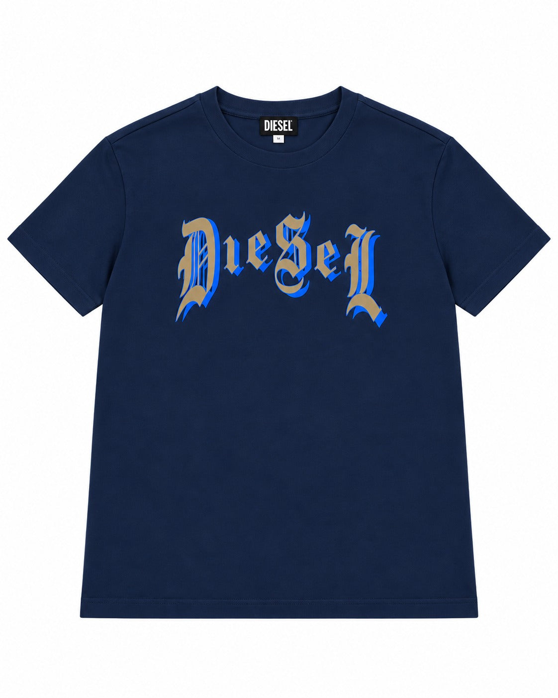 PLAYERA CABALLERO DIESEL CUELLO REDONDO AZUL NAVY LOGO DIESEL AZUL CON CAFÉ L