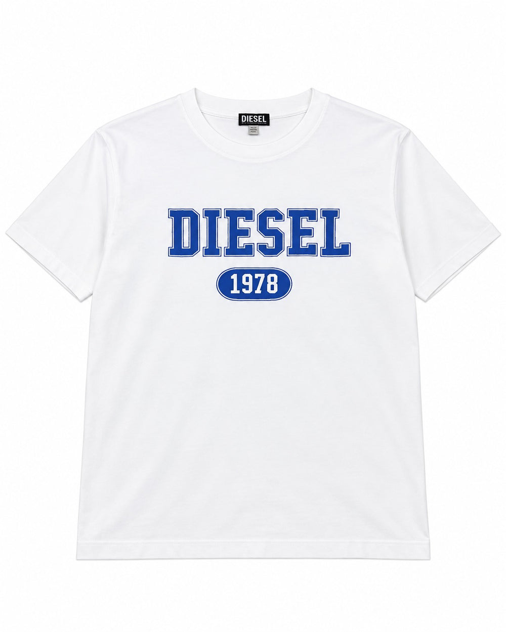 PLAYERA CABALLERO DIESEL CUELLO REDONDO BLANCO LOGO AZUL M