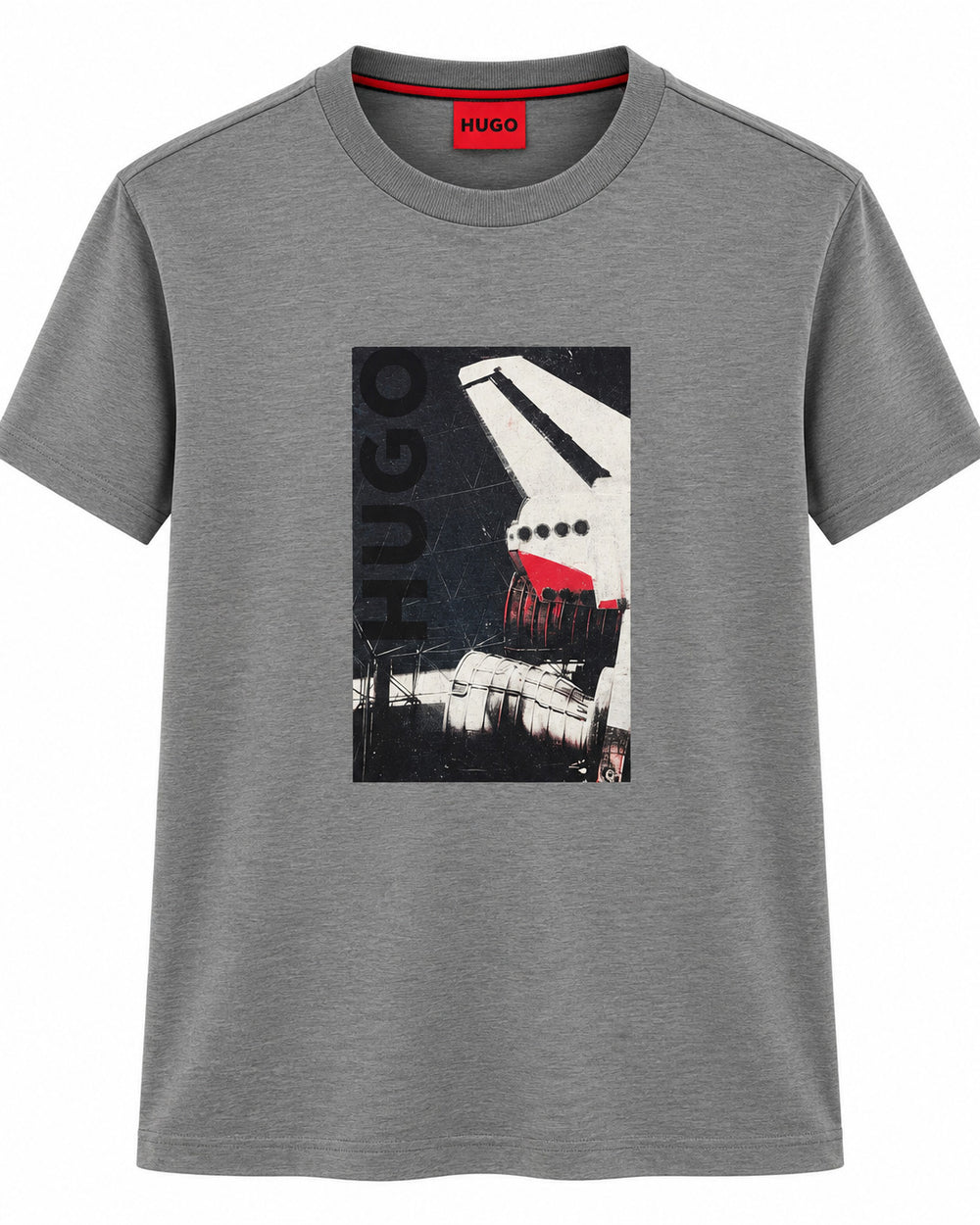 PLAYERA CABALLERO HUGO BOSS CUELLO REDONDO GRIS MOTOR AVION M