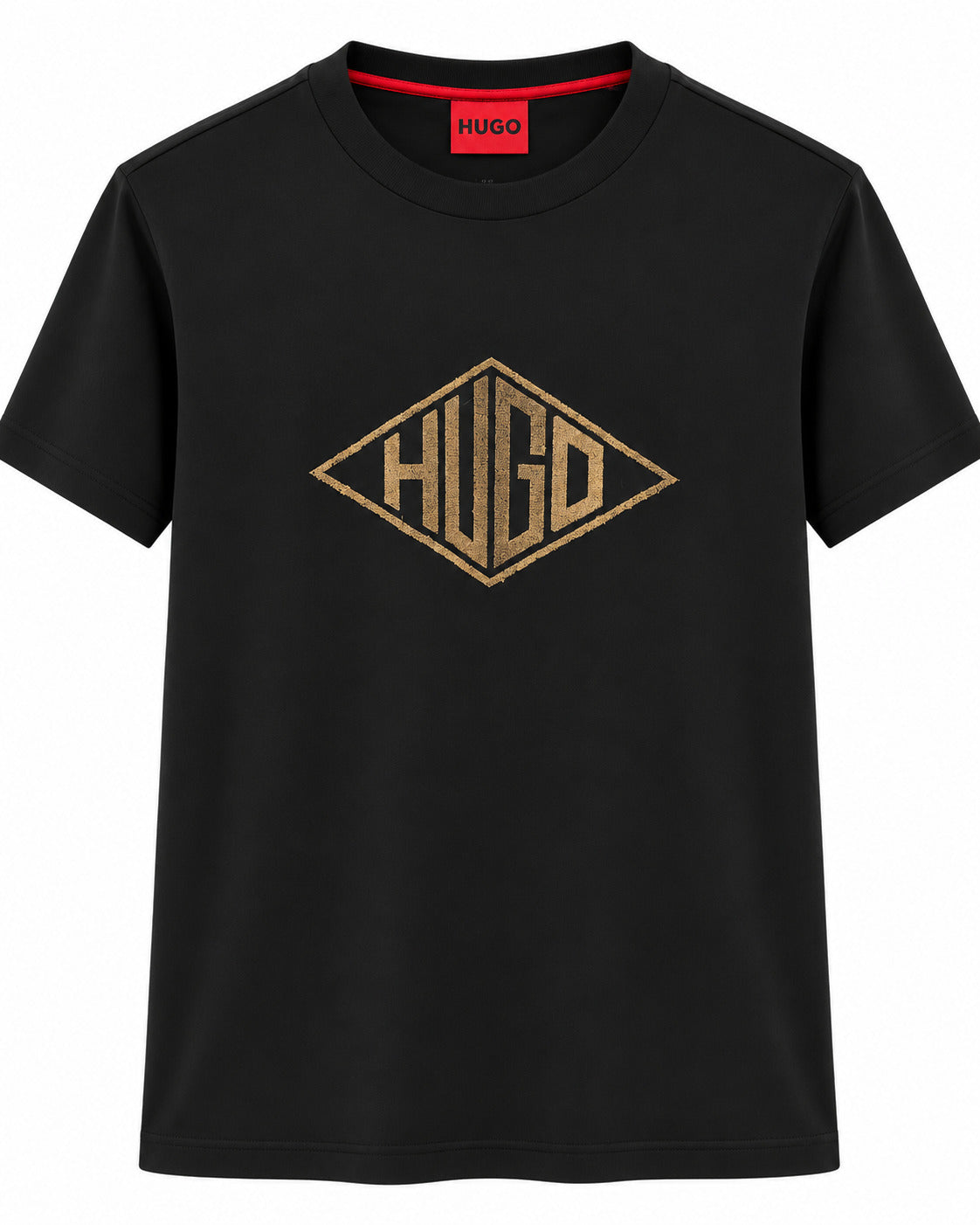 PLAYERA CABALLERO HUGO BOSS CUELLO REDONDO NEGRO LOGO 3D PELITOS HUGO CAFE M