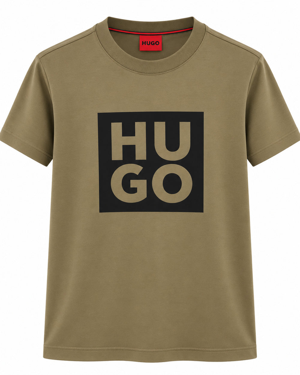 PLAYERA CABALLERO HUGO BOSS CUELLO REDONDO CAFÉ MEDIO LOGO HUGO MARGEN NEGRO M