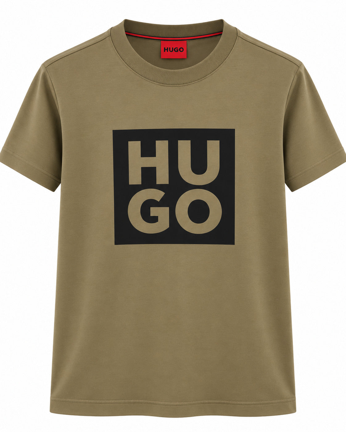 PLAYERA CABALLERO HUGO BOSS CUELLO REDONDO CAFÉ MEDIO LOGO HUGO MARGEN NEGRO M