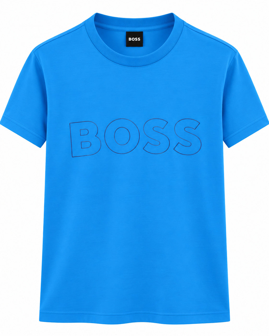 PLAYERA CABALLERO HUGO BOSS CUELLO REDONDO AZUL VIVO LOGO RELIEVE BOSS AZUL