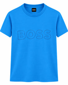 PLAYERA CABALLERO HUGO BOSS CUELLO REDONDO AZUL VIVO LOGO RELIEVE BOSS AZUL