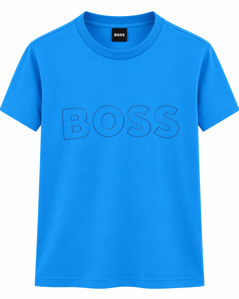PLAYERA CABALLERO HUGO BOSS CUELLO REDONDO AZUL VIVO LOGO RELIEVE BOSS AZUL