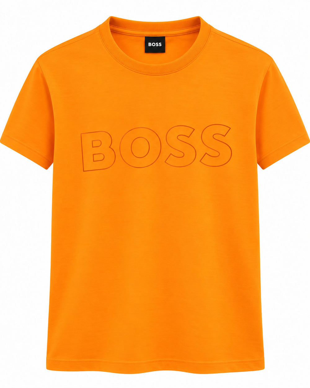PLAYERA CABALLERO HUGO BOSS CUELLO REDONDO NARANJA LOGO BOSS LETRAS NEGRA, BLANCO S
