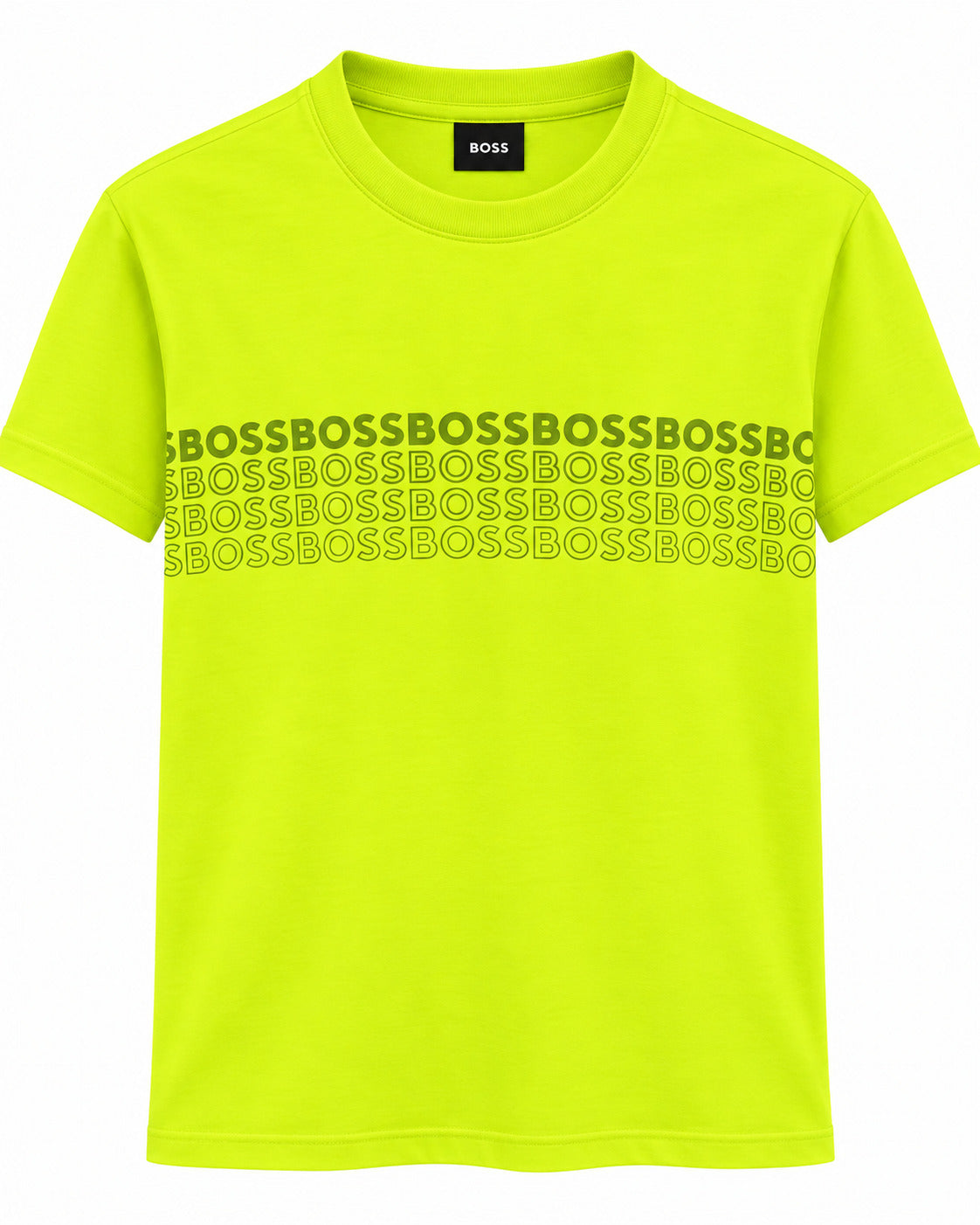 PLAYERA CABALLERO HUGO BOSS CUELLO REDONDO VERDE NEON LOGO BOSS REPETIDO M