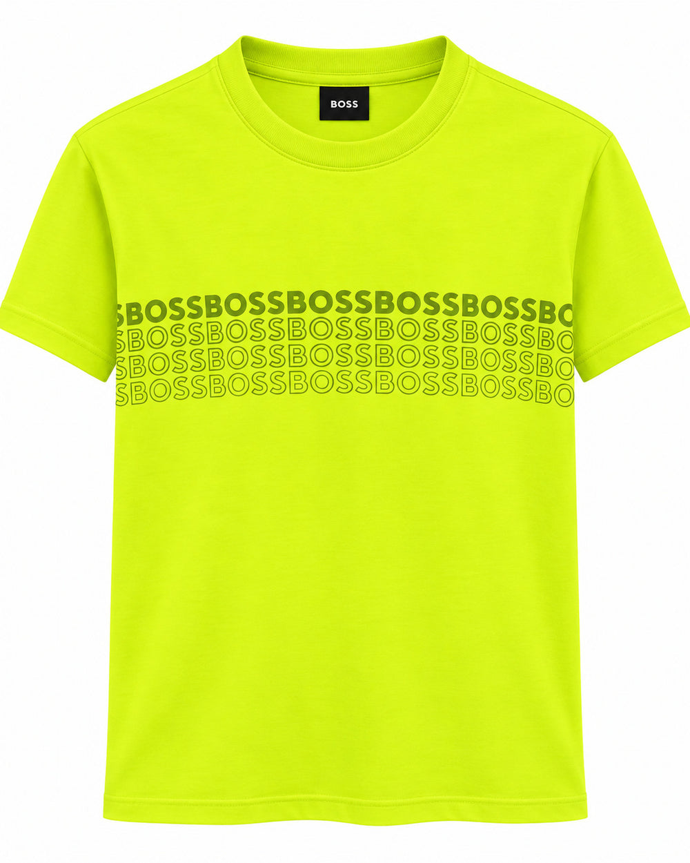 PLAYERA CABALLERO HUGO BOSS CUELLO REDONDO VERDE NEON LOGO BOSS REPETIDO M