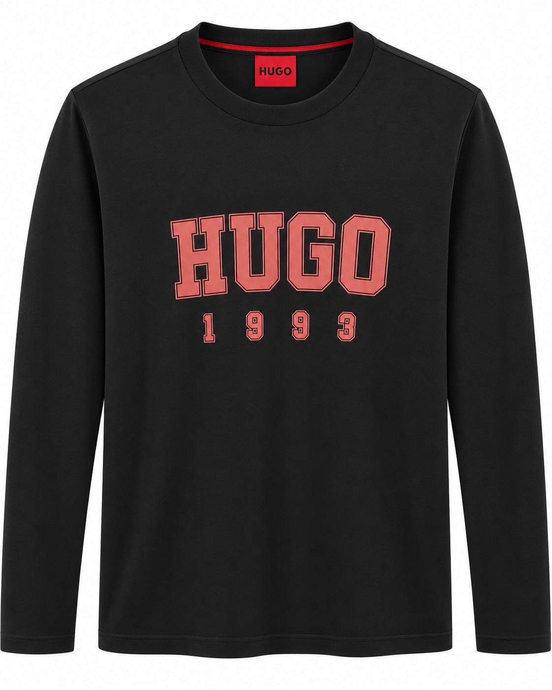 PLAYERA CABALLERO HUGO BOSS CUELLO REDONDO MANGA LARGA NEGRO LOGO ROJO HUGO 1993 XL