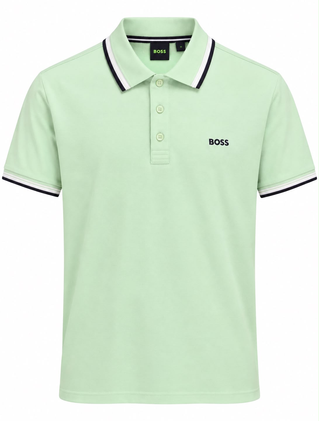 PLAYERA CABALLERO HUGO BOSS T POLO VERDE BAJO MONOG FRANJA CUELLO/MANGA NEGRO/BLANCO
