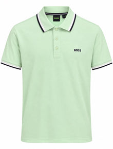 PLAYERA CABALLERO HUGO BOSS T POLO VERDE BAJO MONOG FRANJA CUELLO/MANGA NEGRO/BLANCO