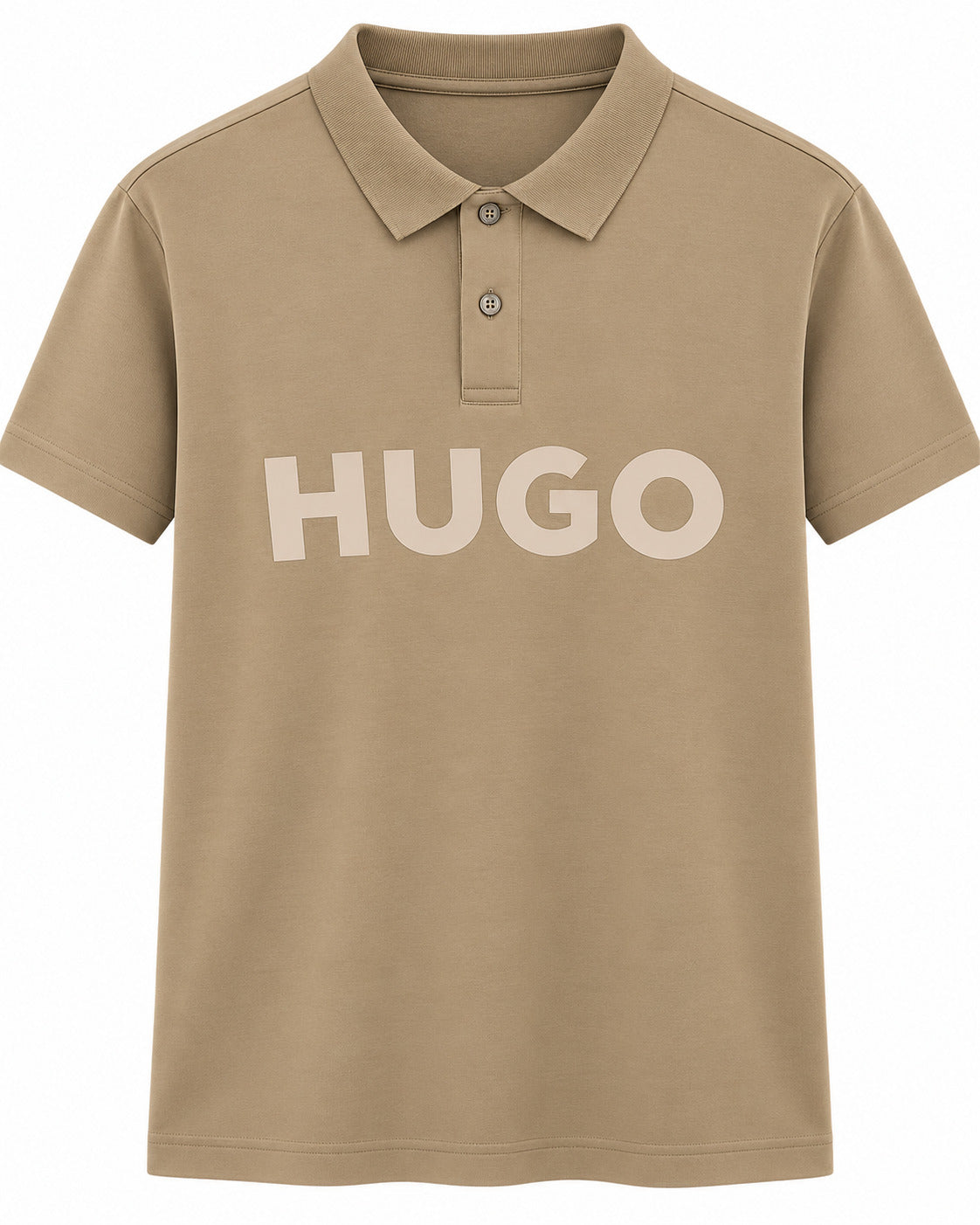 PLAYERA CABALLERO HUGO BOSS T POLO BIEGE OSCURO BOTONOS LOGO GRANDE 3D HUGO XL