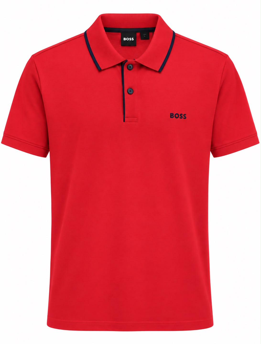 PLAYERA CABALLERO HUGO BOSS T POLO ROJO VIVO FRANJA AZUL NAVY