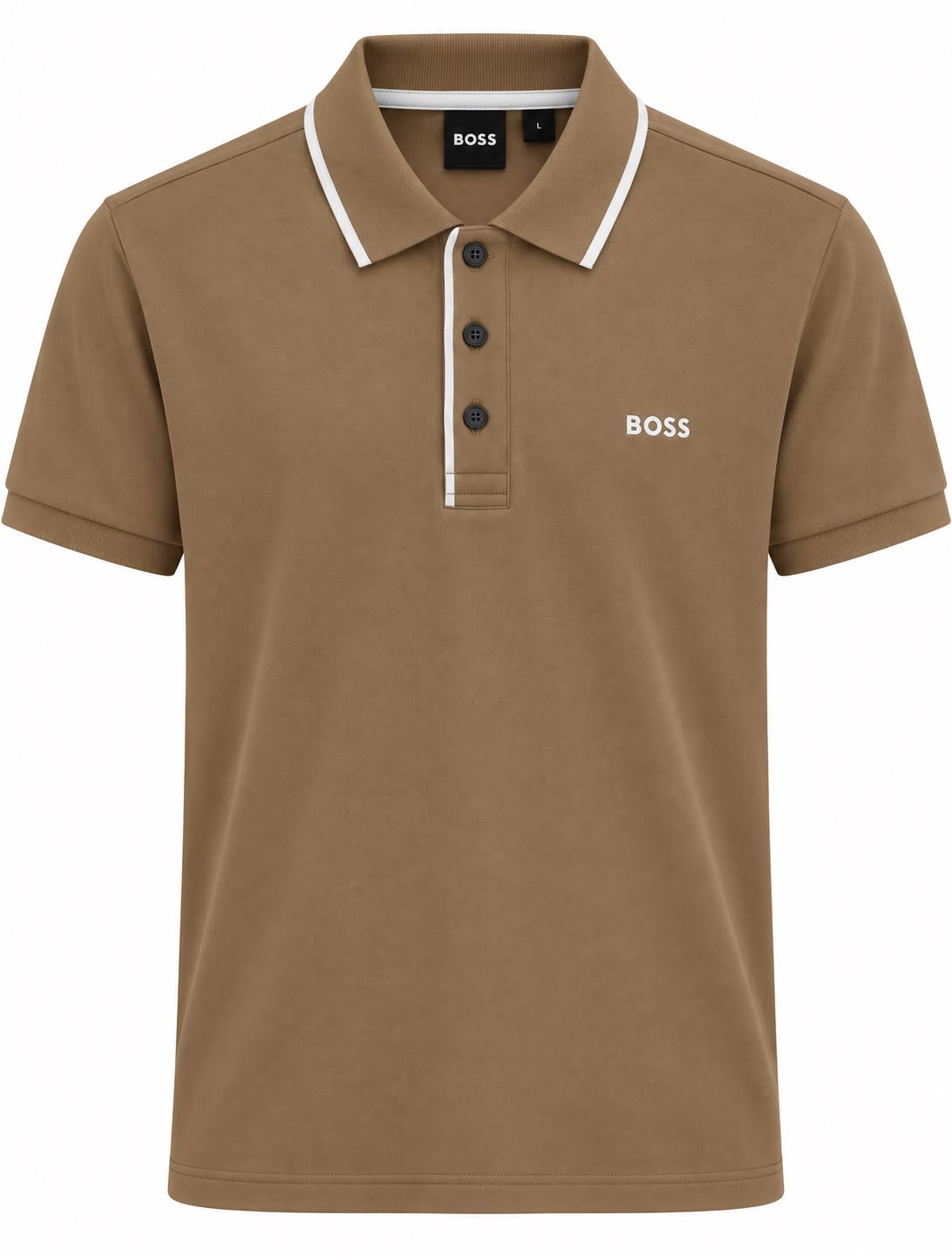 PLAYERA CABALLERO HUGO BOSS T POLO CAFÉ CON FRANJA BLANCA CUELLO M