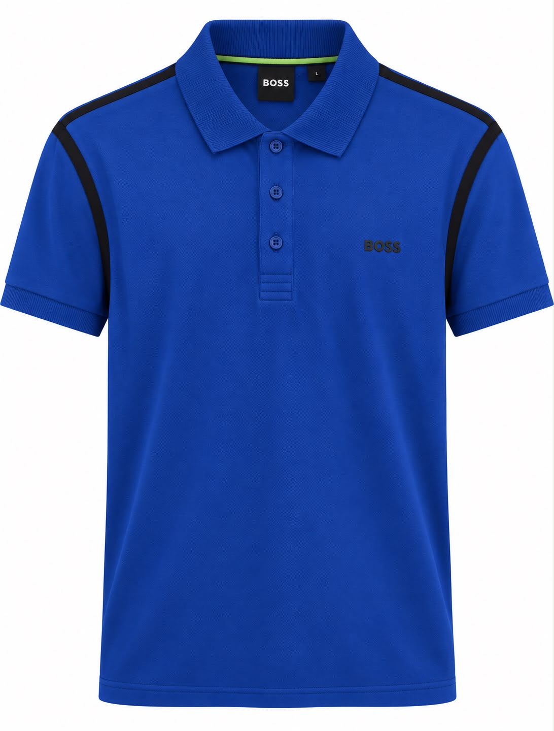 PLAYERA CABALLERO HUGO BOSS T POLO AZUL REY BOTONES MONOG FRANJA NEGRA S