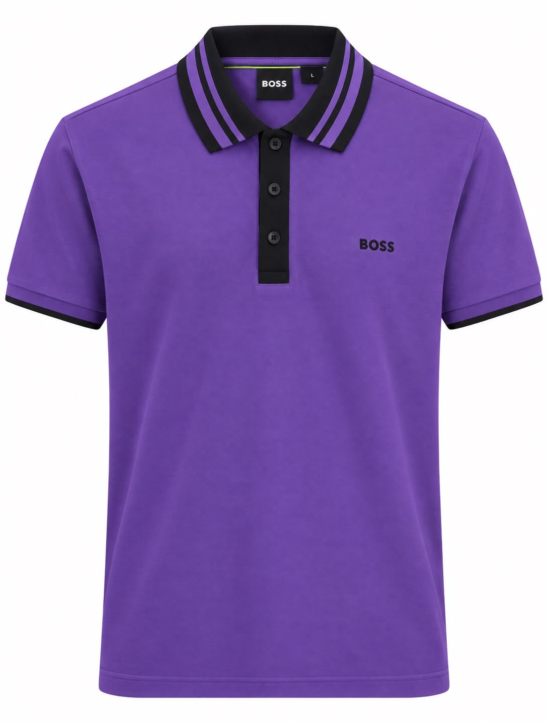 PLAYERA CABALLERO HUGO BOSS T POLO MORADO INTENSO BOTONES MONOG FRANJA NEGRA CUELLO S