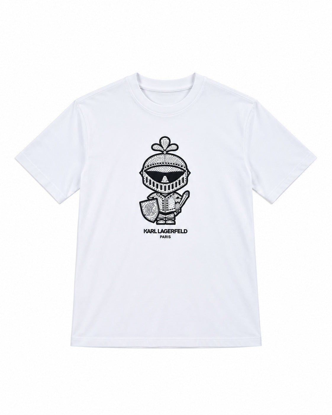 PLAYERA CABALLERO KARL LAGERFELD CUELLO REDONDO BLANCA LOGO MUÑECO NEGRO Y AZUL LM5G2270 XS