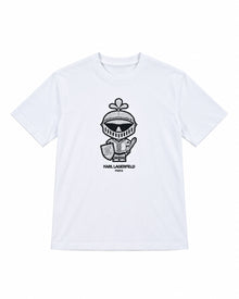 PLAYERA CABALLERO KARL LAGERFELD CUELLO REDONDO BLANCA LOGO MUÑECO NEGRO Y AZUL LM5G2270