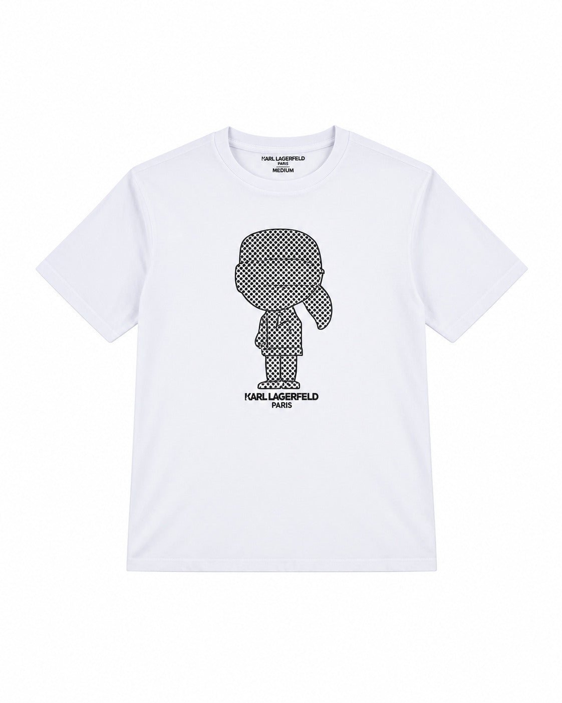PLAYERA CABALLERO KARL LAGERFELD CUELLO REDONDO BLANCA LOGO MUÑECO PUNTEADO VERDE LM5G2052