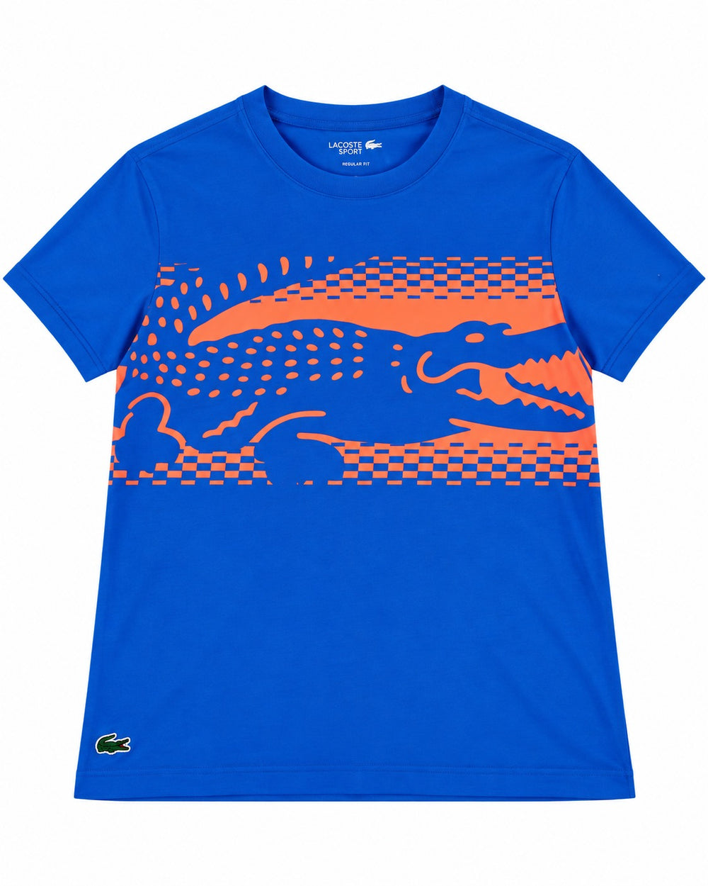 PLAYERA CABALLERO LACOSTE CUELLO REDONDO AZUL LOGO NARANJA TH519551 L99 L