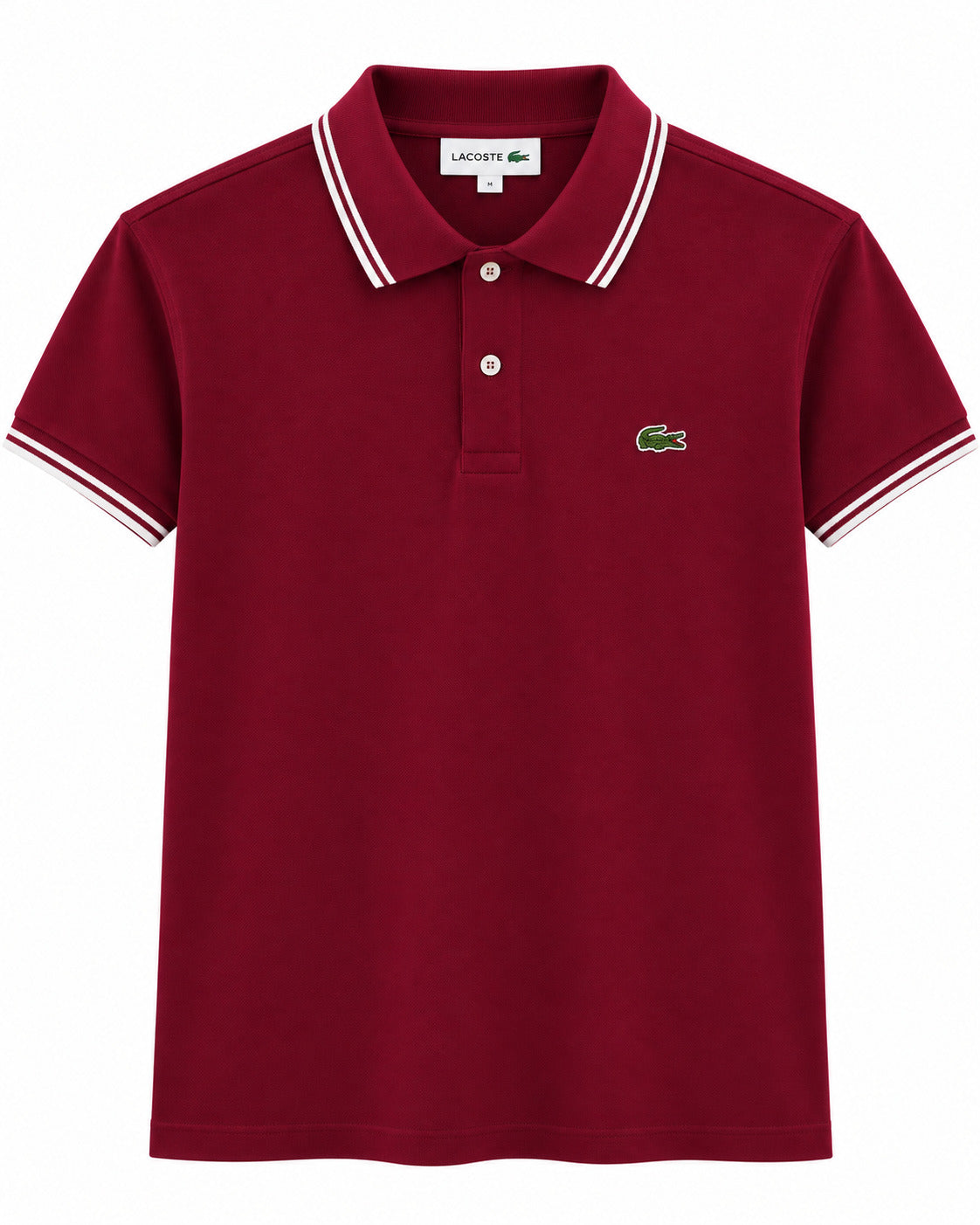 PLAYERA CABALLERO LACOSTE T POLO ROJO VIVO RAYAS BLANCAS CUELLO Y MANGA PH825951 338 S