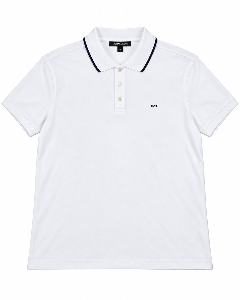 PLAYERA CABALLERO MK T POLO BLANCA LISA FRANJA NEGRA EN EL CUELLO KS150FG3ER L
