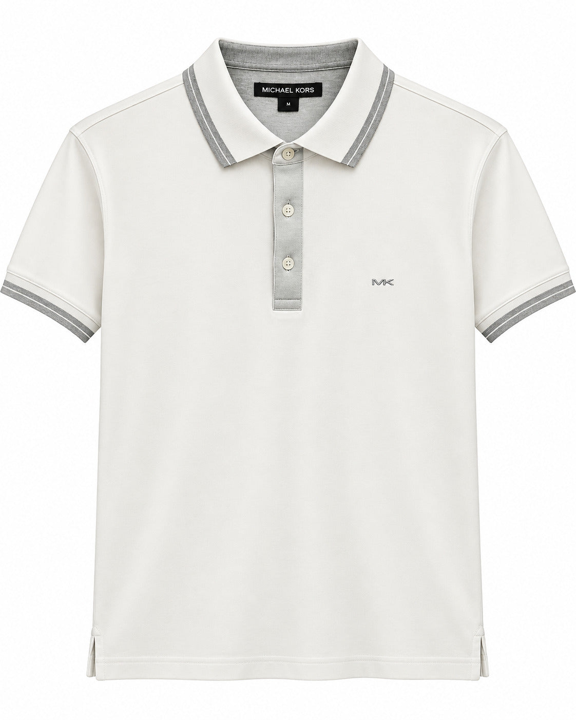 PLAYERA CABALLERO MK T POLO BLANCA LISA FRANJA GRIS EN EL CUELLO OT45FY220B XS