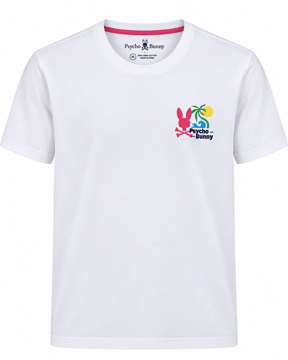 PLAYERA CABALLERO PSYCHO BUNNY CUELLO REDONDO BLANCA LOGO PLAYA 6