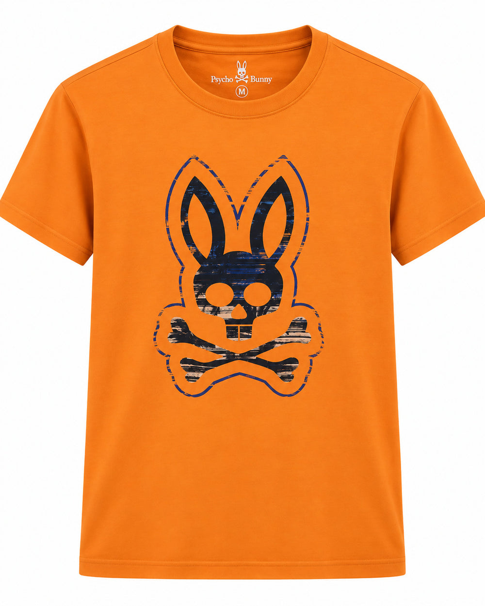 PLAYERA CABALLERO PSYCHO BUNNY CUELLO REDONDO NARANJA LOGO AZUL NAVY